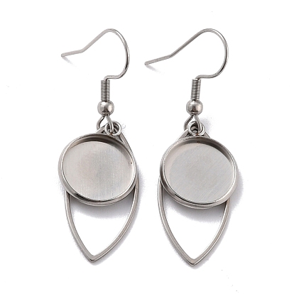 201 Stainless Steel Earring Hooks, with Horse Eye Blank Pendant Trays, Flat Round Setting for Cabochon