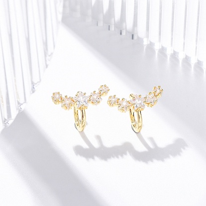 Серьги-манжеты из латуни с микропаве из прозрачного кубического циркония, без свинца и без кадмия