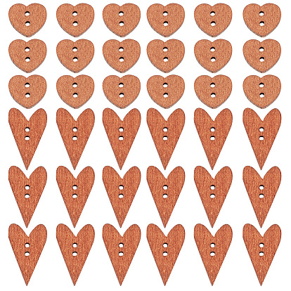 200шт 2 стили деревянные кнопки, 2-луночное, сердце