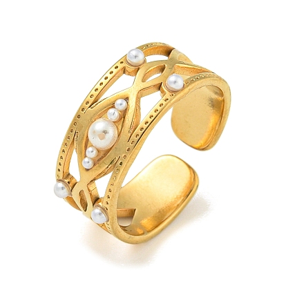 Ионное покрытие (ip) 304 манжета из нержавеющей стали открытые кольца, с ABS имитации жемчуга, украшения для женщин