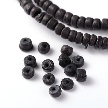 Noix de coco naturelle brins colonne de perles, 5x2~4.5mm, Trou: 1mm, environ 15.4 pouce