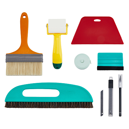 Инструменты для сглаживания обоев, включая резак для ручек из сплава, пластиковый валик, рулетка, ручка, щетка и скребок, кисть щетинной щетки, универсальный нож из алюминиевого сплава