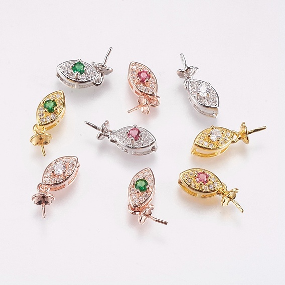 Латунный микро-паве кубический цирконий, за половину пробурено бисера, долговечный, без свинца, без кадмии и без никеля, лошадиный глаз 