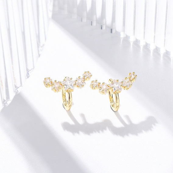 Серьги-манжеты из латуни с микропаве из прозрачного кубического циркония, без свинца и без кадмия