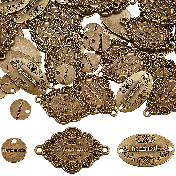 60шт 3 стили подвески из сплава в тибетском стиле, слова, сделанные вручную ссылки, плоские круглые и овальные