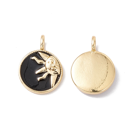 Подвески из латуни с покрытием из эмали, без кадмия, без никеля и без свинца, реальный 18 k позолоченный, плоские круглые с солнцем