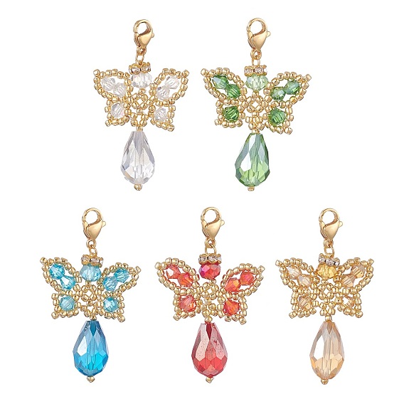 Бабочка ангел стеклянный кулон украшение, с 304 застежками-карабинами из нержавеющей стали и нейлоновой проволокой