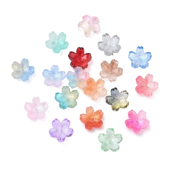 Окрашенные и нагретые стеклянные колпачки для бусин, 5-лепестков цветка