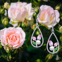 Alloy Enamel Teardrop & Tulip Dangle Earrings, with Imitation Pearl, Silver
