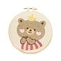 Animal Theme DIY Display Decoration Punch Embroidery Beginner Kit, Including Punch Pen, Needles & Yarn, Cotton Fabric, Threader, Plastic Embroidery Hoop, Instruction Sheet, Bear/Fox/Cat Pattern