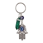 Main de Hamsa avec pendentif en émail en alliage d'oeil maléfique, porte-clés avec balle de pierres précieuses synthétiques mélangées, porte-clés en fer