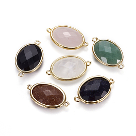 Golden Tone Brass Gemstone Links/Connectors, Faceted, Oval