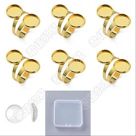 Набор для самостоятельного изготовления пустого куполообразного кольца, в том числе латунные кольца для пальцев манжеты с двойной плоской круглой оправой, Кабошоны из стекла