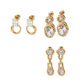 304 Серьги-гвоздики из нержавеющей стали с прозрачными кубическими циркониями, золотые