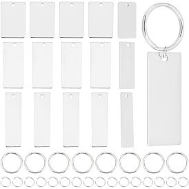 Набор для изготовления брелока для самостоятельной штамповки, включая 201 прямоугольные подвески из нержавеющей стали, 304 брелоки из нержавеющей стали сплит