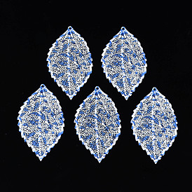 430 Stainless Steel Big Pendants, Spray Painted, Etched Metal Embellishments, Leaf with Flower Pattern