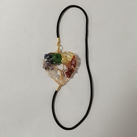 Marque-page élastique arbre de vie, avec pierre gemme de chakra, fil de cuivre et 304 extrémités de cordon en acier inoxydable, cœur