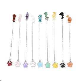 9 pièces de marque-pages en verre filé faits à la main, Charm en émail à motif de patte, avec de l'obsidienne naturelle, quartz rose, jaspe rouge, aventurine rouge , aventurine verte, améthyste, éclat de turquoise synthétique