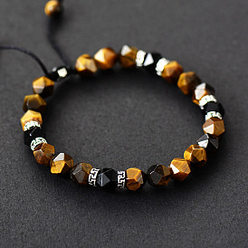 Natural stone crystal bracelet for men, tiger eye stone, black agate gemstone bracelet, fashionable braided couple gift