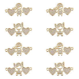SUPERFINDINGS 8Pcs 2 Style  Brass Micro Pave Clear Cubic Zirconia Links Connectors, Heart with Kid