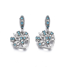 Rack Plating Alloy European Dangle Charms, with Rhinestone, Large Hole Beads, Cadmium Free & Lead Free, Platinum, Heart with Tree of Life