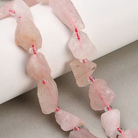 Natural Rose Quartz Beads Strands, Raw Rough, Nuggets, with Seed Beads