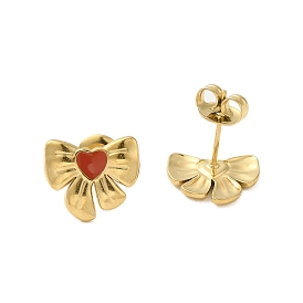 304 Stainless Steel Enamel Bowknot Stud Earrings for Women