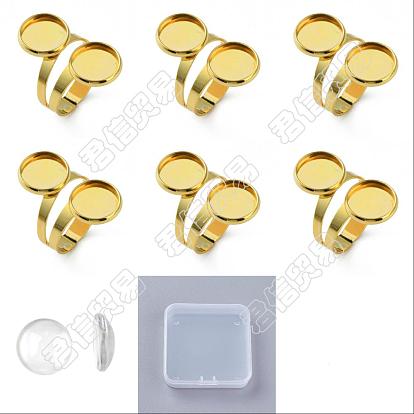 Набор для самостоятельного изготовления пустого куполообразного кольца, в том числе латунные кольца для пальцев манжеты с двойной плоской круглой оправой, Кабошоны из стекла
