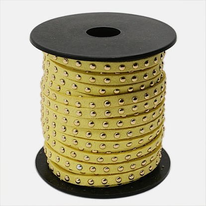 Golden Aluminum Studded 
Faux Suede Cord, Faux Suede Lace, 5x2mm, about 20yards/roll