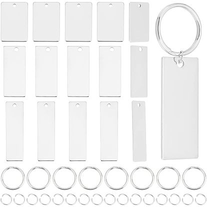 Набор для изготовления брелока для самостоятельной штамповки, включая 201 прямоугольные подвески из нержавеющей стали, 304 брелоки из нержавеющей стали сплит