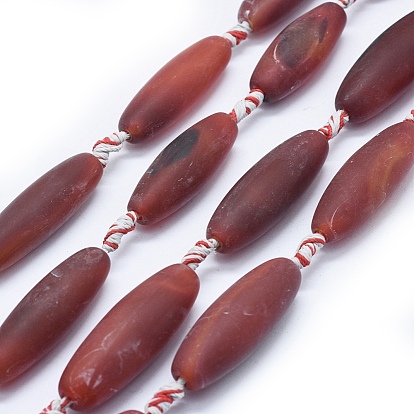 Natural Agate Beads Strands, Dyed & Heated, Frosted, Rice