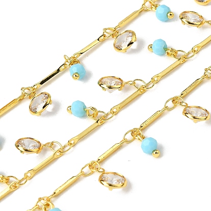 Латунные овальные звенья цепи, со стеклом и прозрачным кубическим цирконием, без свинца и без кадмия, долговечный, стойки покрытие, пайки, с катушкой