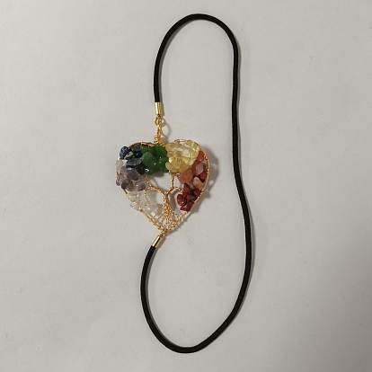 Marque-page élastique arbre de vie, avec pierre gemme de chakra, fil de cuivre et 304 extrémités de cordon en acier inoxydable, cœur