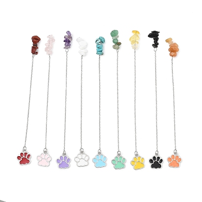 9 pièces de marque-pages en verre filé faits à la main, Charm en émail à motif de patte, avec de l'obsidienne naturelle, quartz rose, jaspe rouge, aventurine rouge , aventurine verte, améthyste, éclat de turquoise synthétique