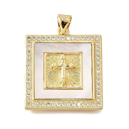 Подвески в форме ракушек из латуни с микропаве и кубическим цирконием, без кадмия и без свинца, квадрат с подвесками-крестиками