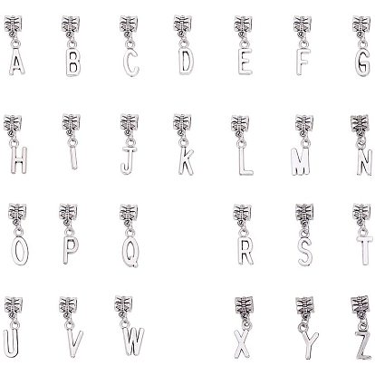 Alloy European Dangle Charms, Large Hole Pendants, Including Letter A~Z