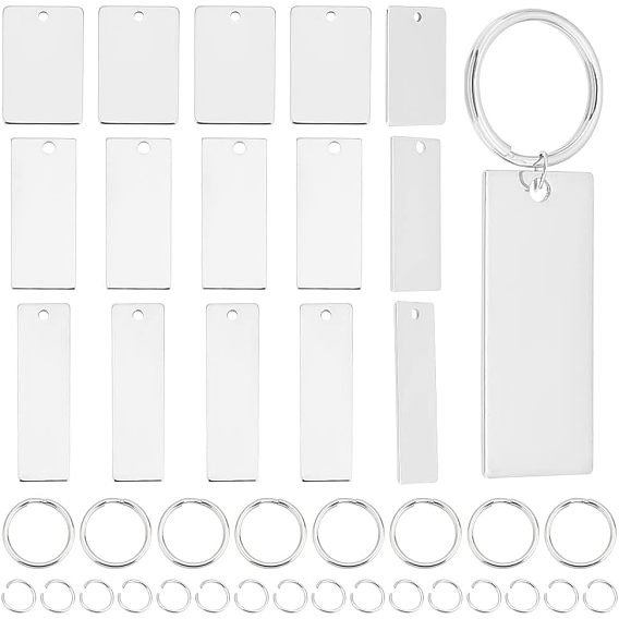 Набор для изготовления брелока для самостоятельной штамповки, включая 201 прямоугольные подвески из нержавеющей стали, 304 брелоки из нержавеющей стали сплит