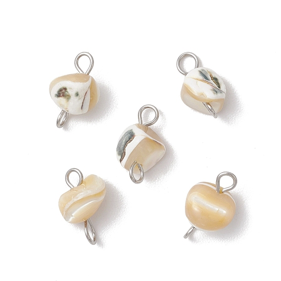 Натуральный трохус ракушка самородки ссылки соединительные подвески, с 304 двойными петлями из нержавеющей стали, цвет морской раковины