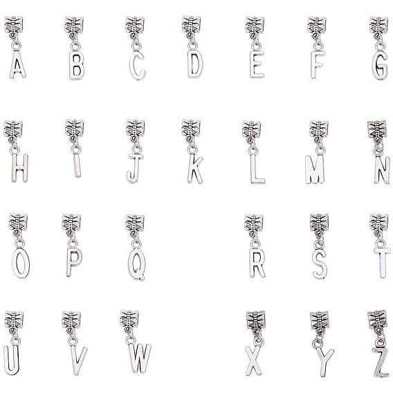 Alloy European Dangle Charms, Large Hole Pendants, Including Letter A~Z