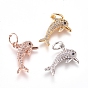 Brass Charms, with Micro Pave Cubic Zirconia and Jump Rings, Dolphin, Clear