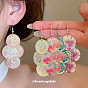 Boucles d'oreilles pendantes plates rondes en émail de fer pour femmes, motif de fleur, couleur inox