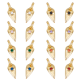 16 piezas 8 colores latón micro pavé colgantes de circonita cúbica, con anillo de salto, corazón con los ojos, real 18 k chapado en oro