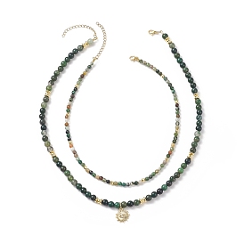 2шт 2 набор ожерелий с кулоном в виде хрусталя и страз, Ожерелья из бисера из натурального индийского агата для женщин