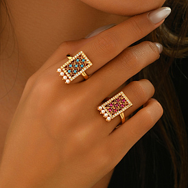 Регулируемые кольца для женщин с микропаве из кубического циркония и жемчугом из латуни, прямоугольные