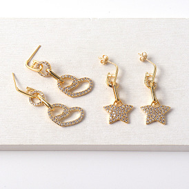 Bold and Playful Long Star Heart Earrings for Nightclub Party Fashion