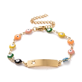 Вакуумное покрытие pvd 304 прямоугольник из нержавеющей стали с браслетом в виде звезды, красочный эмалевый браслет с цепями от сглаза для женщин