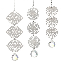 201 Stainless Steel Eye Flower Leaf Suncatchers, Faceted Round Glass Charm Prism for Window Decor