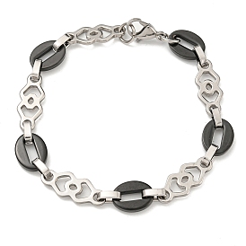 Bracelet chaîne à maillons ovales et losanges en acier inoxydable bicolore