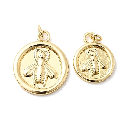 Плоские круглые подвески с пчелами из латуни, долговечный, стойки покрытие, без свинца и без кадмия, с целью перехода в кольце