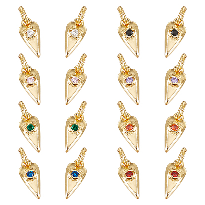 16 piezas 8 colores latón micro pavé colgantes de circonita cúbica, con anillo de salto, corazón con los ojos, real 18 k chapado en oro